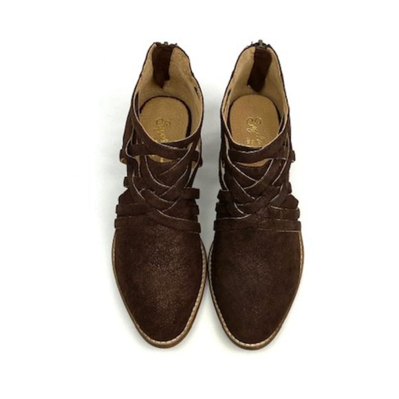 New Seychelles So Blue Copper Metallic Leather Ankle Bootie 8.5 - Picture 6 of 12